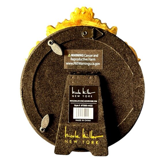 Nicole Miller NY Roses & Feathers Mini Frame 4 x 4 Round Photo Gold Baroque - Picture 2 of 8